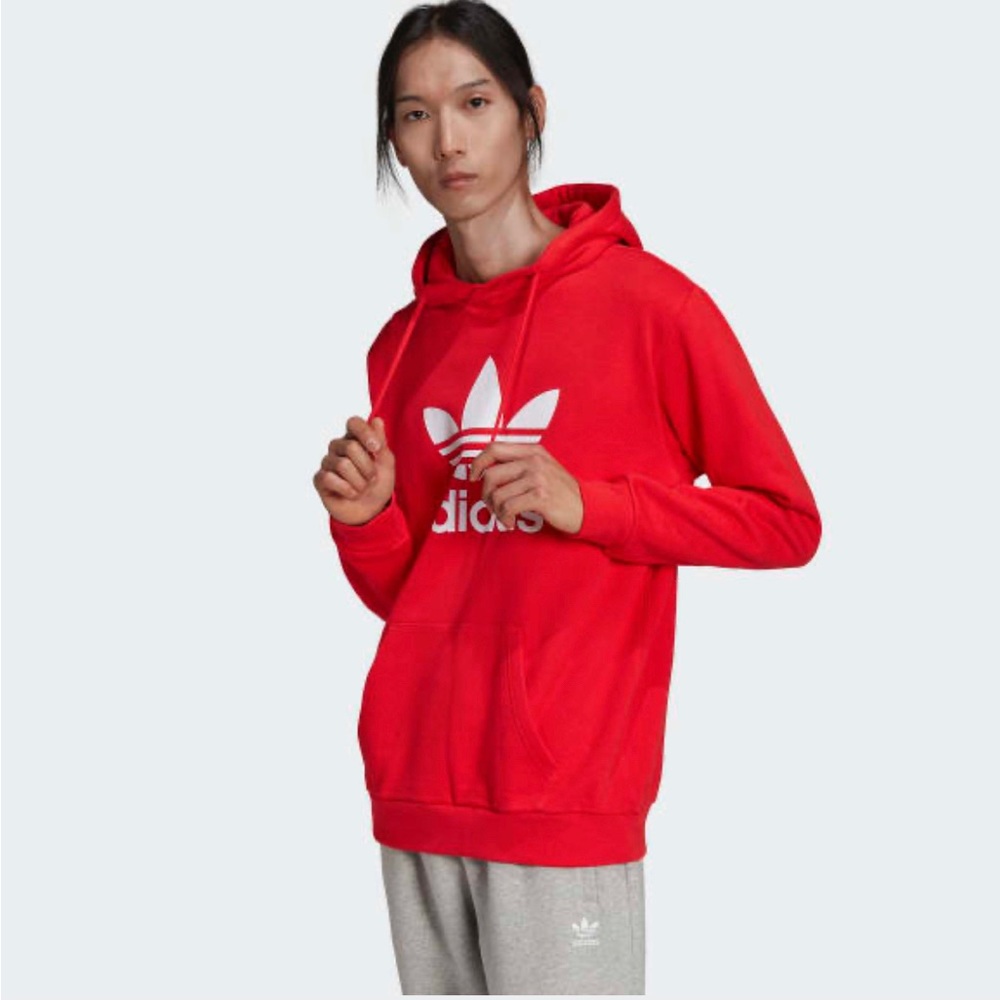 Adidas Red Trefoil Hoodie Hooded Sweatshirt